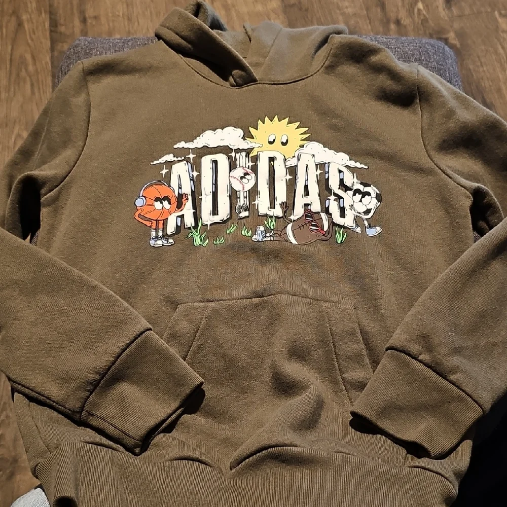 Adidas Sweatshirt Hoodie Khaki Brown Boy Size 8 Small Outerwear Sports Football